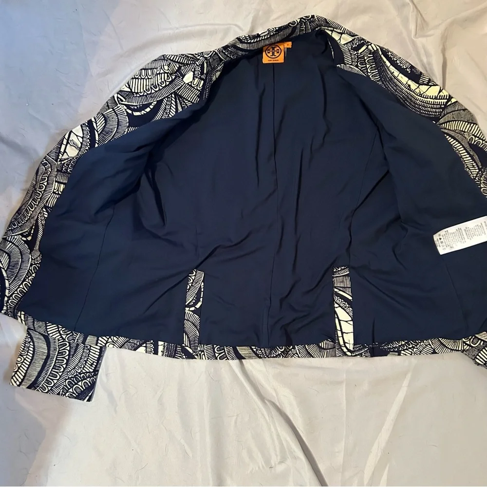 NWT Tory Burch navy and white print blazer size 12